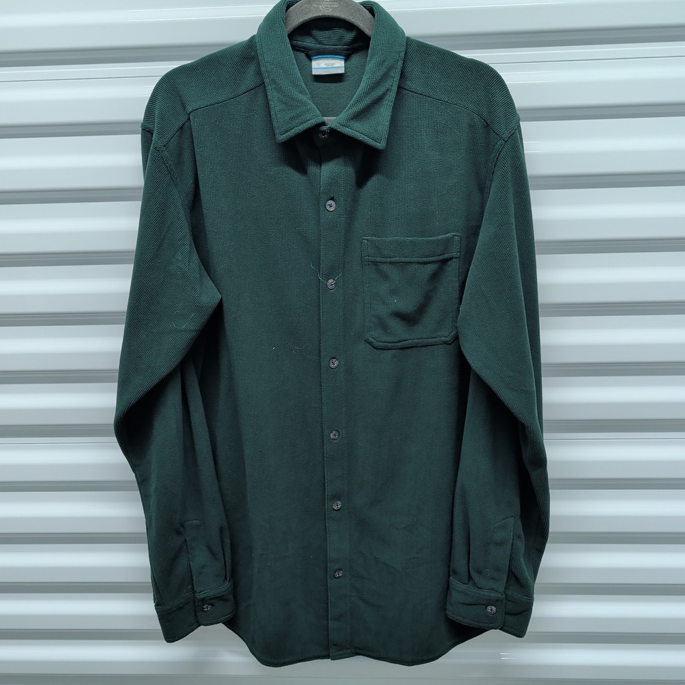 Columbia Shirt XL Men Green Ribbed Fleece Button Down Long Sleeve Outdoor Pocket — photo 2